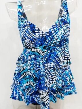 croft & barrow Blue and White Swirl Peplum One-Piece